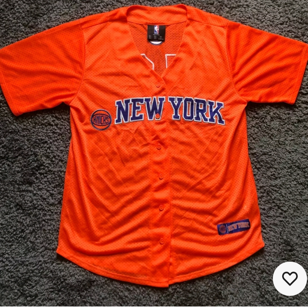Authentic New York Knicks NBA  Jersey 46 Embroidered Orange Blue Mens Small
